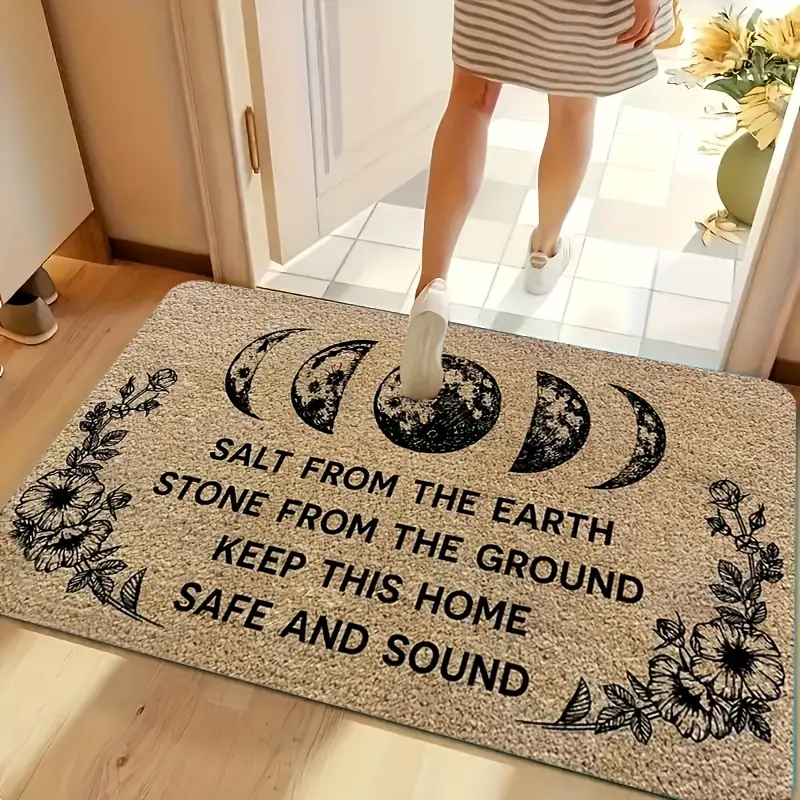 Moon Phase Witchy Quote Doormat, Halloween-Themed Polyester Doormats with Witch Designs, Mystical Floral Decorative Front Door Mat for Indoor Entryway Porch Housewarming Home Gift