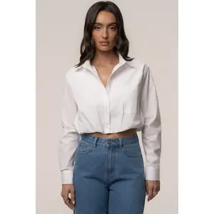 White Minimalist Button Down Crop