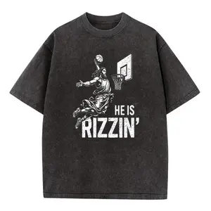 He Is Rizzin' Jesus Basketball Funny Christian T-Shirt, Dunking Meme Religious Parody Graphic Tee, Gen Z Faith Humor Gift for Women Men, Viral Youth Group Easter Idea