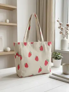 Strawberry Pattern Duffel Weekender Bag, Travel Duffel Bag, Large Capacity Storage, Wear Resistant, Multiple Pockets, Zipper Closure, Casual Style, All Seasons