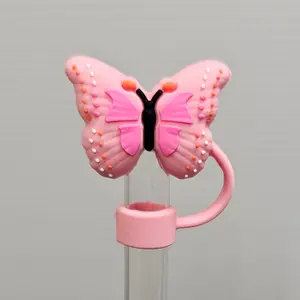 Butterfly 3D Silicone Straw Topper  - Pink