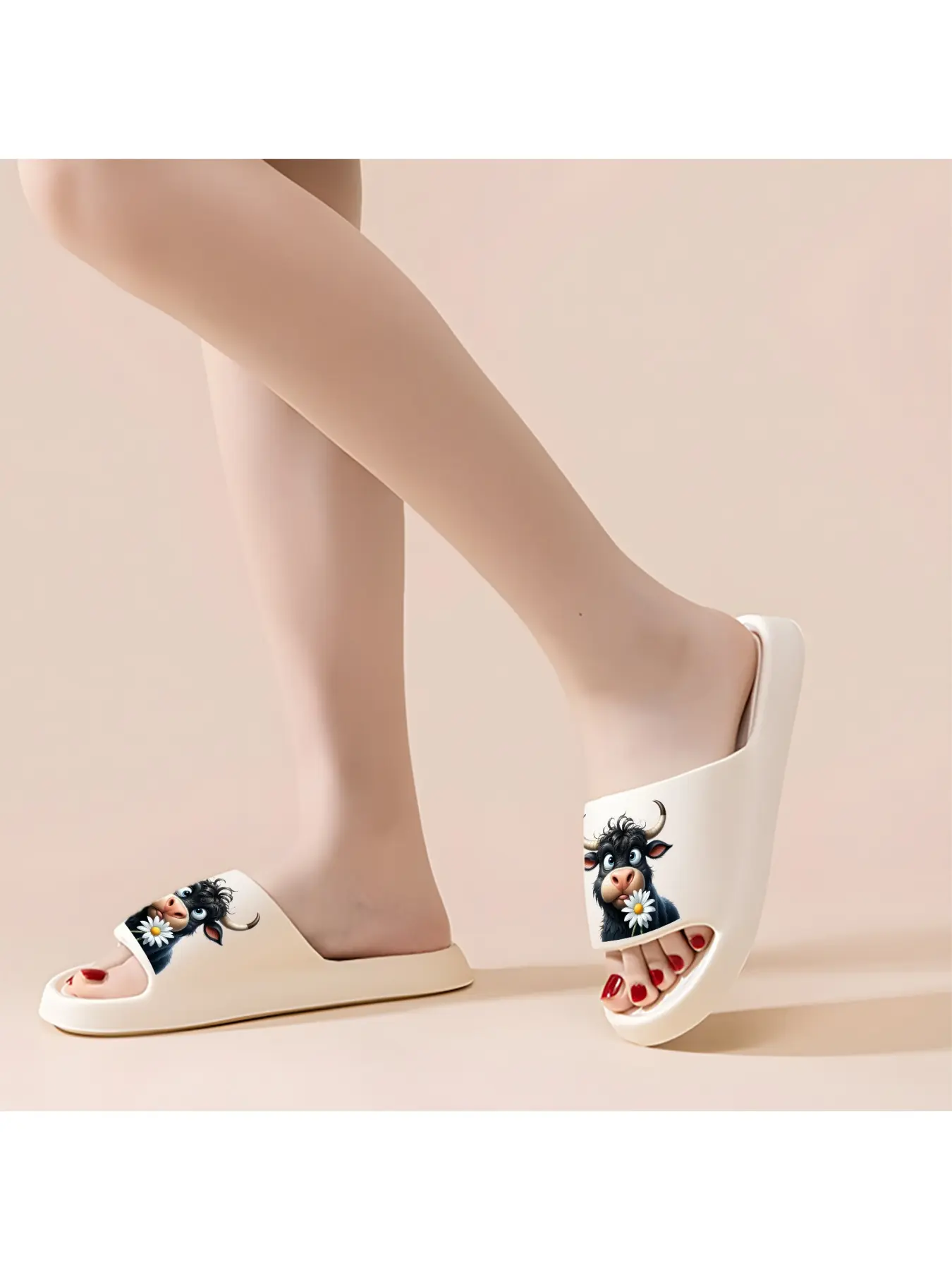 Cute Funny Black Yak With Daisy Print Slippers Unisex Soft Sole Slides For Indoor And Outdoor Use Lightweight Comfortable Non-slip Slippers Creative Animal Pattern Casual Slippers Suitable For Bathroom
