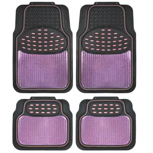 BDK Heavy Duty 2 Tone Pink Black Car Accessories - Metallic Top Finish Anti-Slip Car Floor Mats with Nib Backing, 4 Pieces: 2 Front (27.75"x19"), 2 Rear (16.5"x19"), Semi Trimmable Car Mats