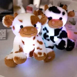 LED highland Plush Cow Lighting Up Stuffed Animal Diary Cattle Floppy Night Lights Glow in The Dark Birthday Festival Cuddly Doll Gift Glowing Bear