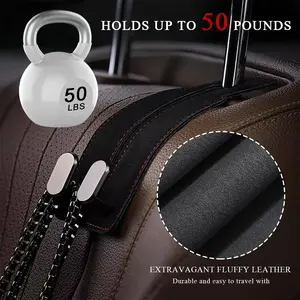 2 Pack Car Seats Hooks for Headrest, 2-in-1 Premium Leather Car Headrest Hanger with Metal Hooks, Car Seat Back Storage Hooks for Purses, Handbags, Phone (Black)