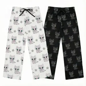 Cartoon Dragon Pattern Pajama Pants, Ultra-Soft Plush Sleepwear Bottoms for Men, Women, Comfy Matching Lounge Wear for Relaxing Nights