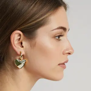 2026 Viral on TikTok Cute Split Heart Drop Earrings for Women Teen Girls Olive Green Ivory Enamel Gold Plated Hoop Earrings Y2K Coquette Aesthetic Hypoallergenic Lightweight Daily Wear Birthday Valentines Gift for Her Trendy Fashion Jewelry Accessories