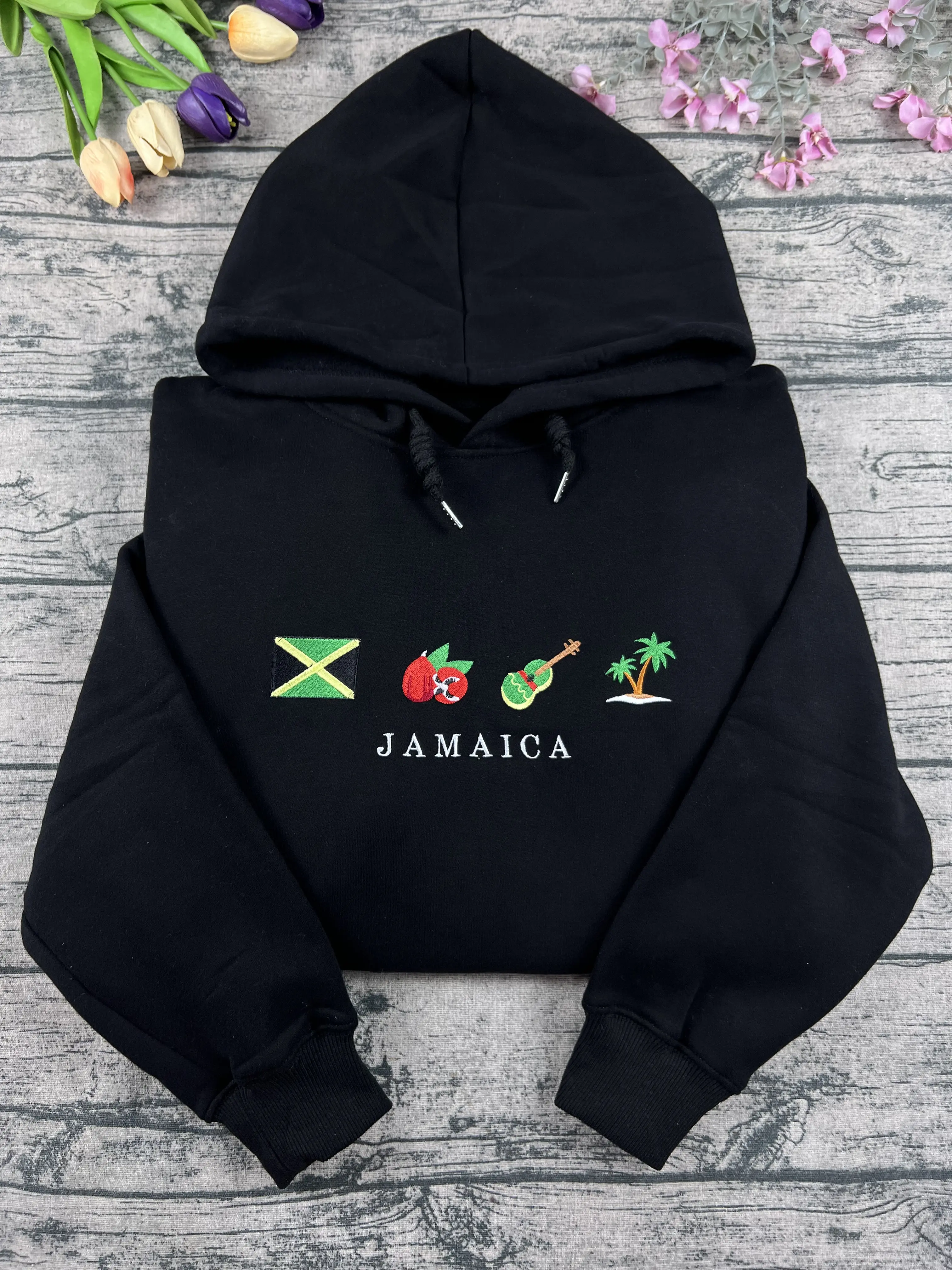 Jamaica Embroidered Sweatshirt For Machine, Jamaican Flag, Ackee Fruit, Reggae Music, Doctor’s Cave Beach