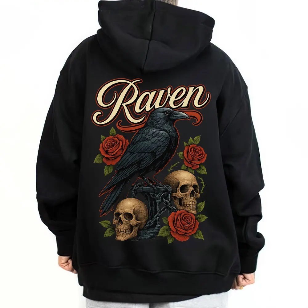 Dark Street Style Raven Graphic Hoodie, Unisex Oversized Fit Sweatshirt in Soft Cotton Blend, Casual Chicano Top, Chalino Music