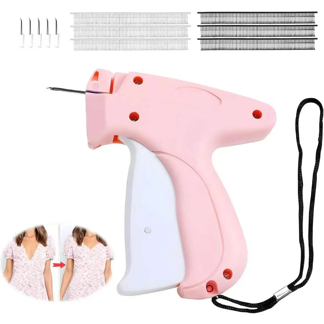 Quick Clothing Fixer Sewing Gun Garment Repair Tool Clothing Label Gun 1000 Fasteners (500 White + 500 Black) Clothing Label Gun 5 Needles Quick Stitch Cloth Fixer Pink