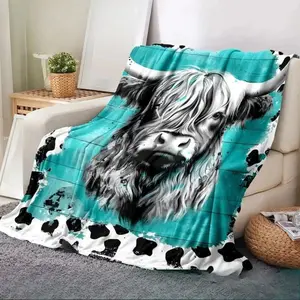 Cow Puzzle Pattern Flannel Blanket, 1 Count Soft Warming Bedding Blanket with Storage Bag, Comfy Lightweight Bedding for Halloween Decor  holiday gift DreamyDwell Textiles