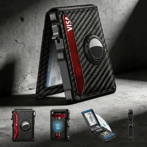 Minimalist Slim Men's Wallet RFID Blocking Pop-Up Card Case with Money Clip ID Window & AirTag Holder 9-13 Cards Men's Wallet Must-Have Men's Gift Men's Wallet RFID Protection Card Holder Card Holder Must-Have (AirTag Not Included)