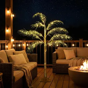 Artificial Palm Tree with 180 LED Lights Warm White LED Lights with Timer 4 Lighting Modes Perfect for Outdoor Christmas Holiday Decor Garden Patio Yard