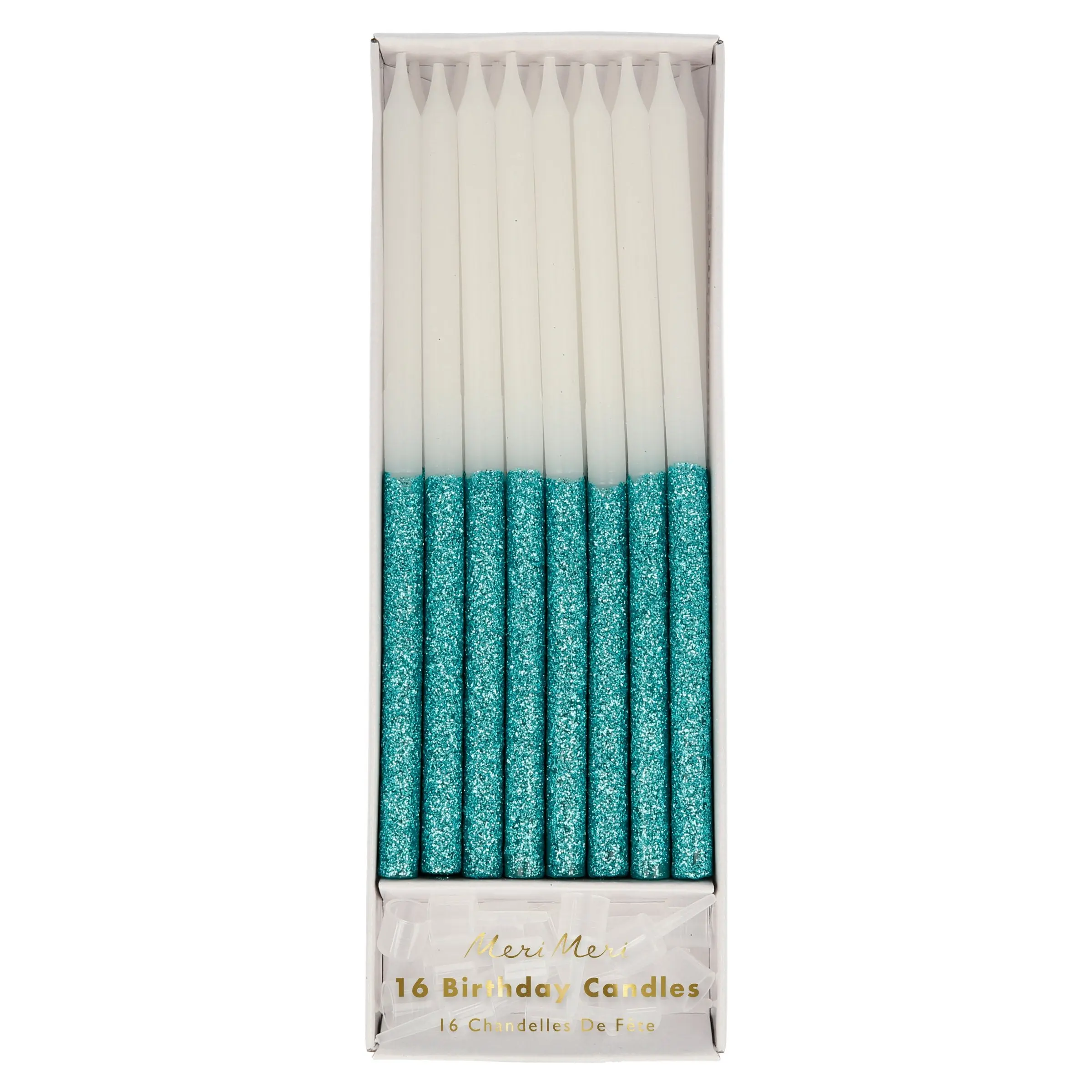 Blue Glitter Dipped Candles (x 16)