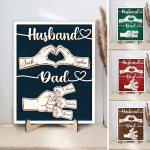 Personalized Dad Wooden Plaque, Custom Kid's Name Wooden Sign, Fist Bump Husband Wood Sign, Father's Day Gift For Dad, Husband, Him, Gift for Grandkids