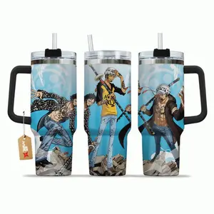 Trafalgar D. Water Law v3 OOne Piecee Anime Custom Tumbler 40Oz Stainless Steel Tumbler With Handle.