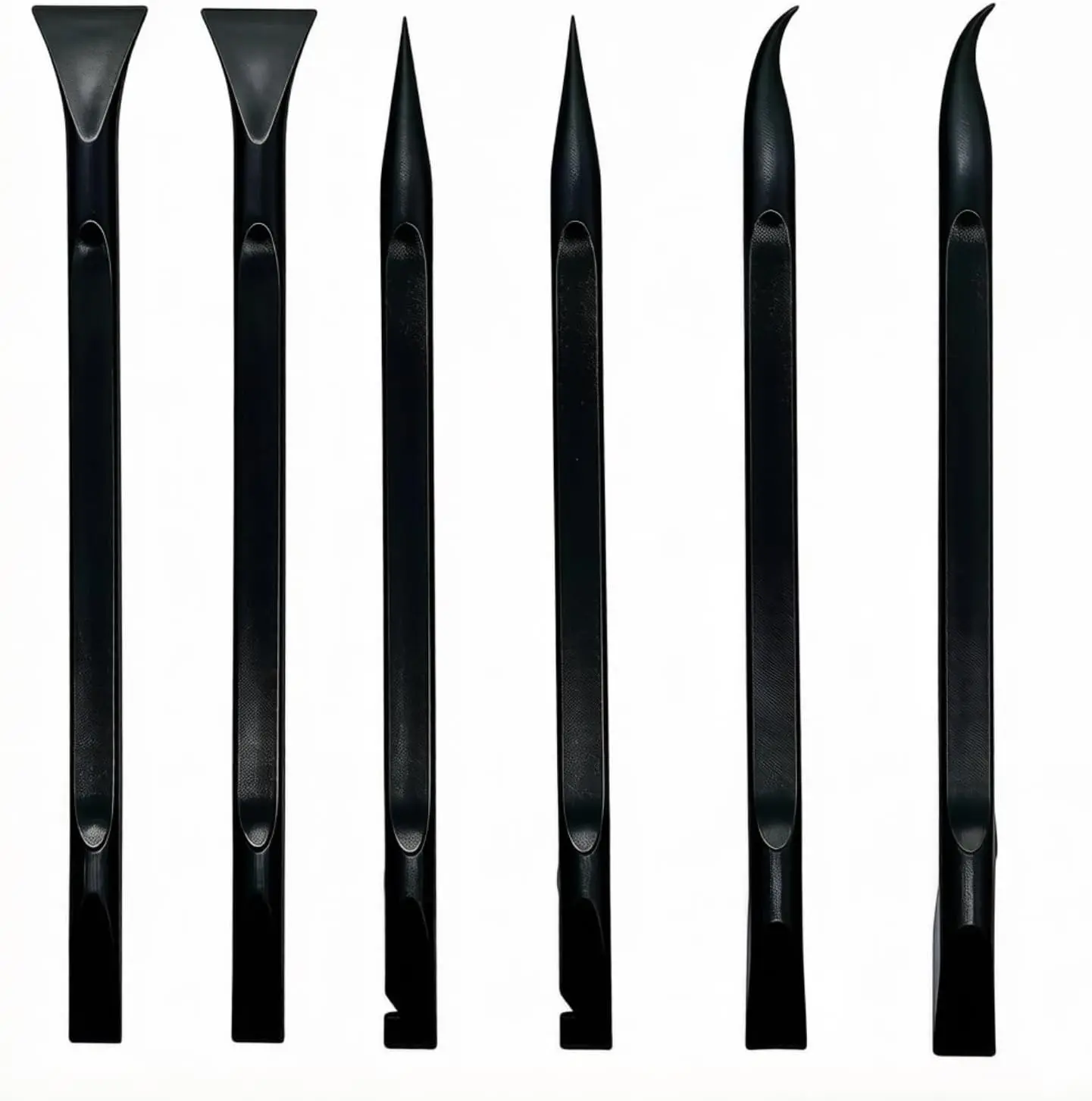 6-Piece Plastic Pry Bar Panel Removal Tool Kit with Long Handle, Multi-Shaped Non-Scratch Tools for Cars - Disassemble Interior Clips, Door Dashboard, Audio Components Repair Work