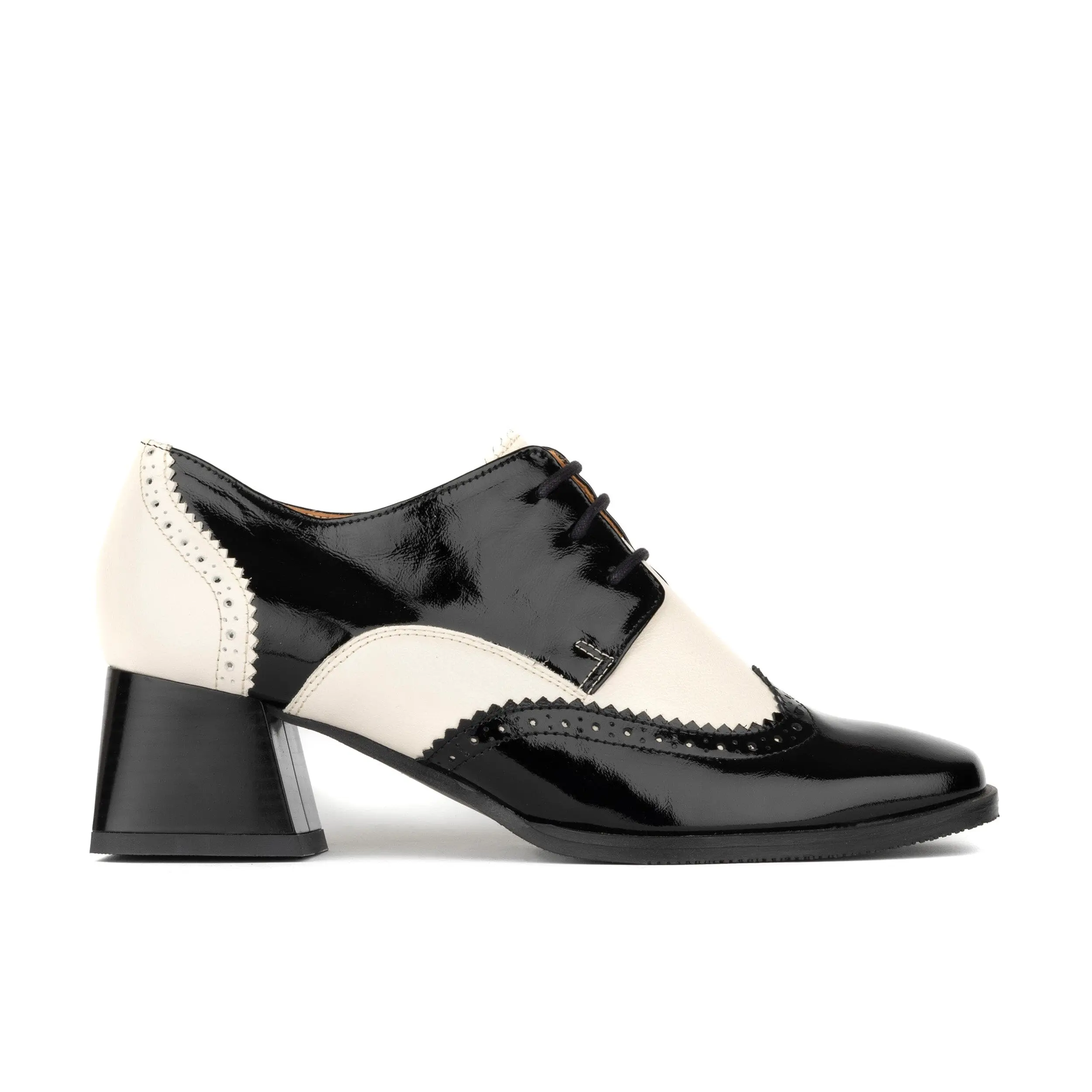 Ziggy Black & White Women's Oxford Shoes - 2" Block Heel, Italian Leather,  Brogue Detailing, Stylish Walking Footwear for Women - TikTok Shop