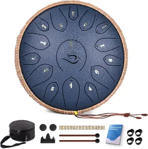 Steel Tongue Drum, 12 Inch 15 Note Tongue Drums, Handpan Drums Percussion Instrument for  & Adults, Hand Pan Drum with Music Book, Drum Mallets and Carry Bag, Major C (Navy Blue)