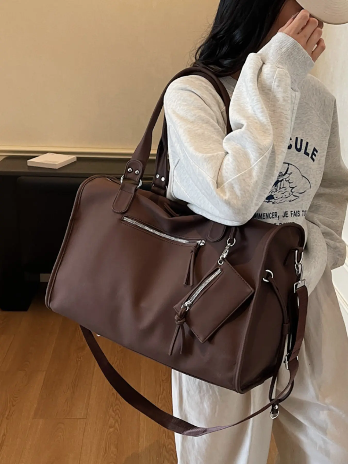 2026 New Elegant Large Capacity Travel Duffel Bag, Fashionable Duffel Bag, Short Trip Commuter Handbag, Crossbody Bag with Coin Purse, Casual Plain Design, Travel Duffle Bag