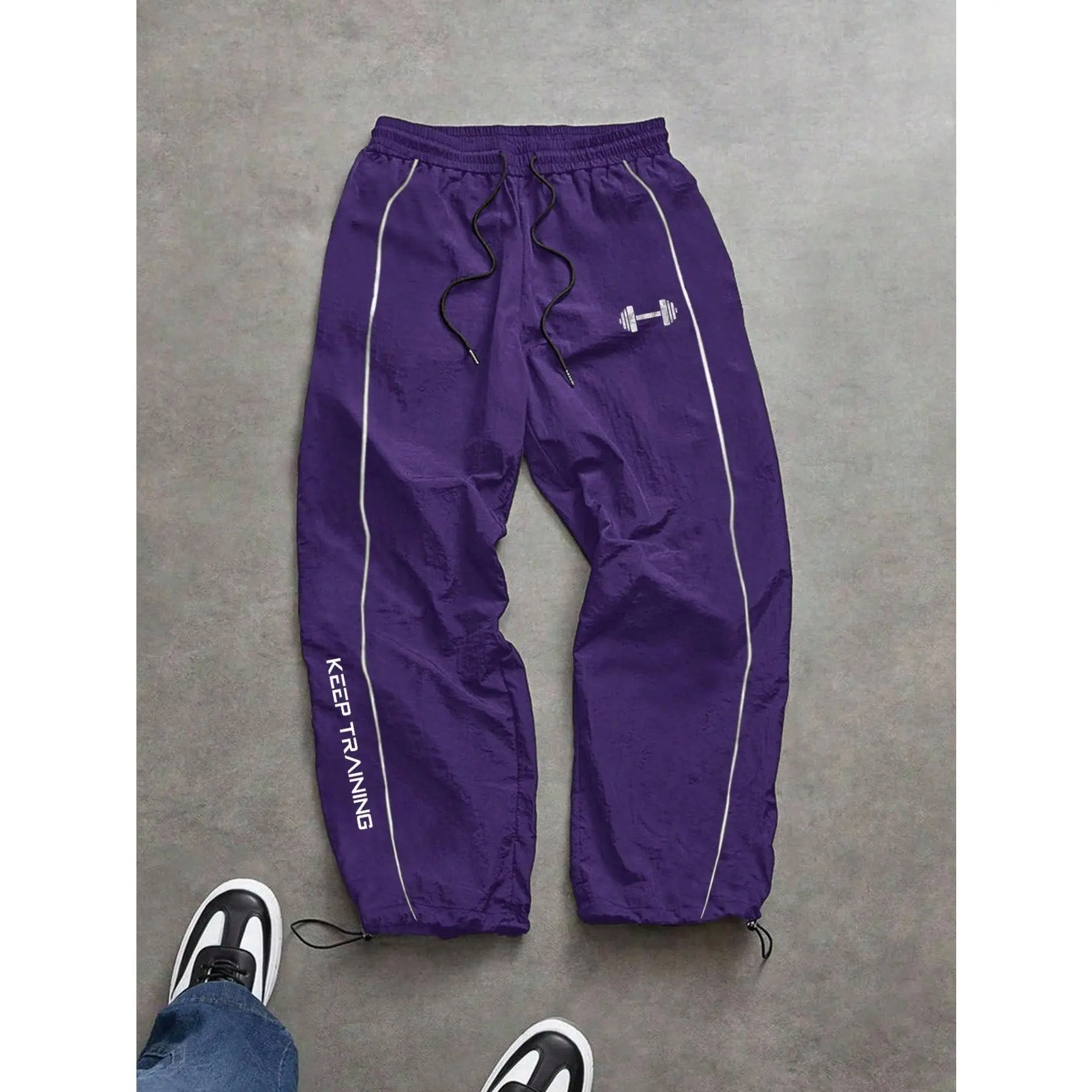 Graphic Workout Pants Drawstring Waist Fitness Trousers Loose Fit Gym Running Sweatpants
