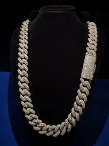 18mm custom one-of-a-kind long baguette diamond Miami Cuban chain fully iced out with pearl-like gemstones, hip-hop rap style luxury Cuban chain jewelry necklace, men's exclusive Cuban chain charm jewelry, fashionable trendy jewelry accessories ...
