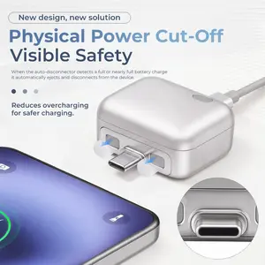Auto Pop-Up 140W Type-C Split Charger Adapter, Built-in Physical Disconnect to Guard Battery Life, Works with Smartphones, Tablets and Laptops, Overcharge Protection for Overnight Safe Charging