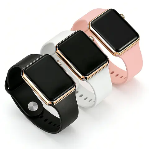 Mother's Day Gift Men Women Electronic Watch Set, Battery Operated Watches, Silicone Strap LED Digital Display, Casual Analog-Digital Wristwatch, Square Watch, Perfect Gift for Him Her
