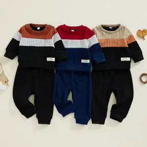 Toddler Baby Boy 2Pcs Fall Outfits Long Sleeve Contrast Color Sweater + Pants Set 3 6 9 12 18 24 Months Infant Boys Fall Winter Warm Clothes