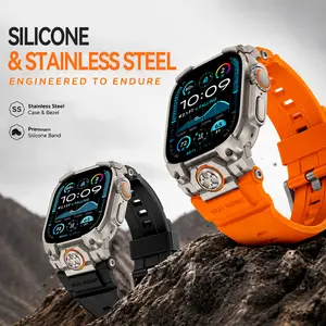 Vmylan Tactical Armor Band for Apple Watch Ultra 49mm, Rugged Heavy Duty Silicone Strap Replacement with Premium Stainless Steel Frame, Shockproof Full-Edge Protection Sports Wristband for Men