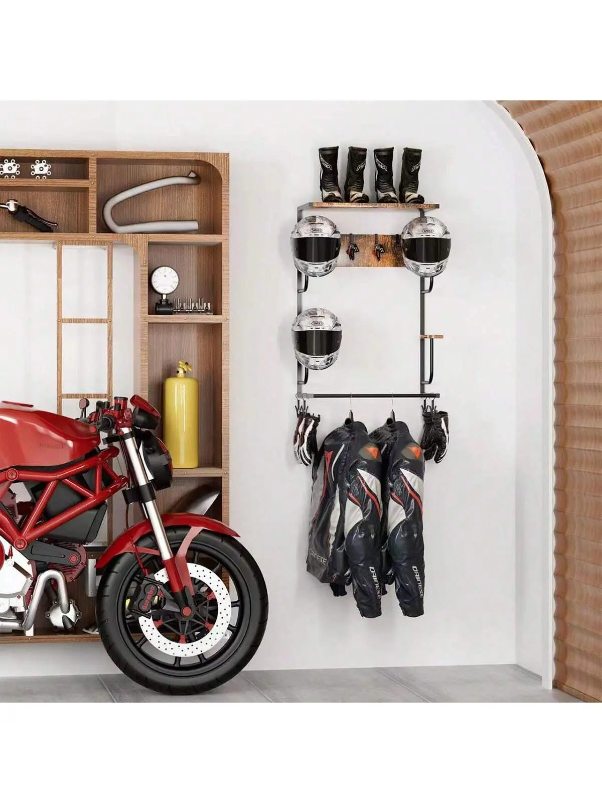 Wooden Motorcycle Helmet Rack,Wall Mounted Motorcycle Helmet Display Rack,Wooden Motorcycle Leather Equipment Rack