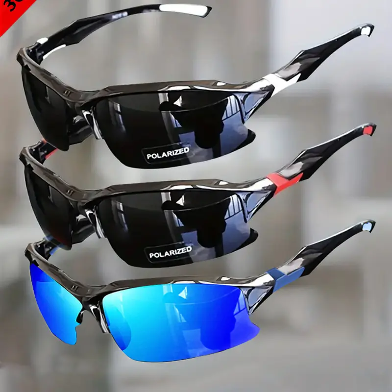 3 Pairs Fashion Wrap-Around Half-Frame Polarized Glasses for Men and Women, for Outdoor Cycling, Driving, Hiking, and Sports, Sporty Eyewear, Fashion Sports Eyewear