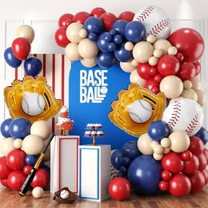 Baseball Birthday Party Decoration, 113 Navy Blue and Red Nude Balloons, Arched Baseball Gloves, Aluminum Foil Balloons, Baseball Themed Birthday Party Decoration, Bachelor Party Graduation, Outdoor Party Decoration, Preferred Balloons