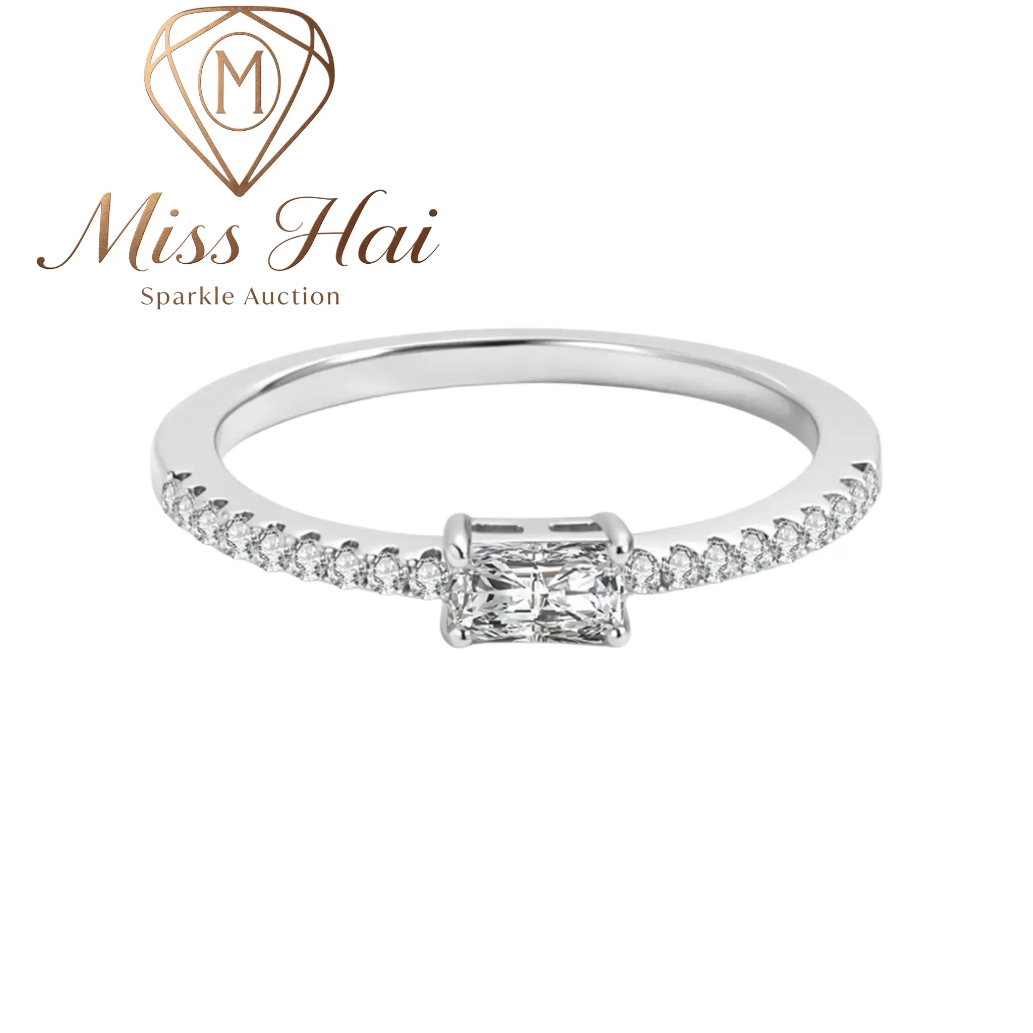 MISS HAI VVS Synthetic Moissanite 0.5ct Starlight Horizon Radiant Cut East‑West Solitaire Engagement Ring With Accents 14K Gold‑Plated Copper Band Jewelry for Birthday Engagement Wedding Anniversary Christmas Valentine's Day Mother's Day Gift "