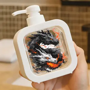 Dramatic Dragon Pump Dispenser - Refillable Liquid Soap/Shampoo Container, Fierce Black and White Dragon Design, Perfect for Bathroom & Kitchen, Durable Plastic Material, One-Touch Pump Feature