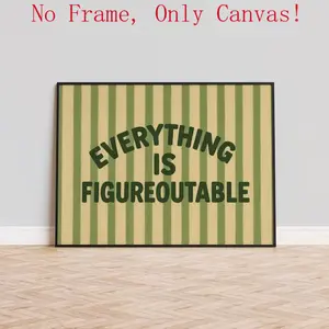 "Everything Is Figureoutable" Aesthetic Wall Art – Retro Striped Motivational Poster Trendy No Frame