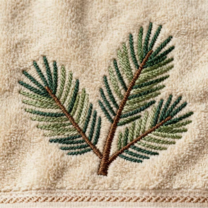Towel Embroidered with Pine Needles