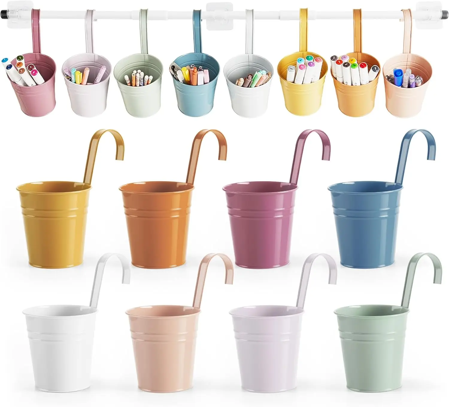 8 PCS Boho Metal Pencil Holder with Pipes Back to School Hanging Iron Small Pails Colors Crayon Organizer First Day of School Boho wall pencil holderr for classroom Kids Crafts Party Favors,back to school,back to school haul