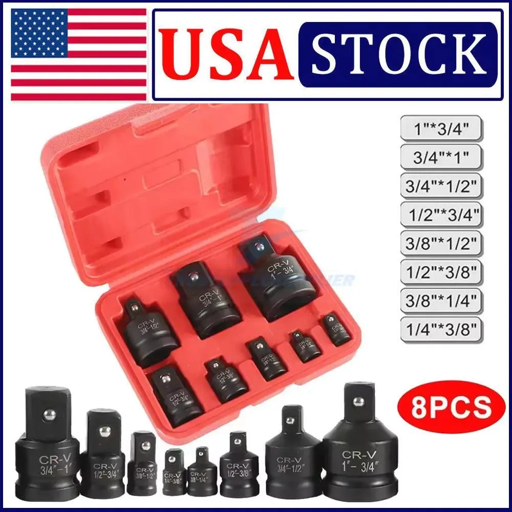8PCS Drive Socket Adapter Reducer Set, 3/8" to 1/4" & 1/2" Ratchet Adapters for Hand Tools and Impact Drivers
