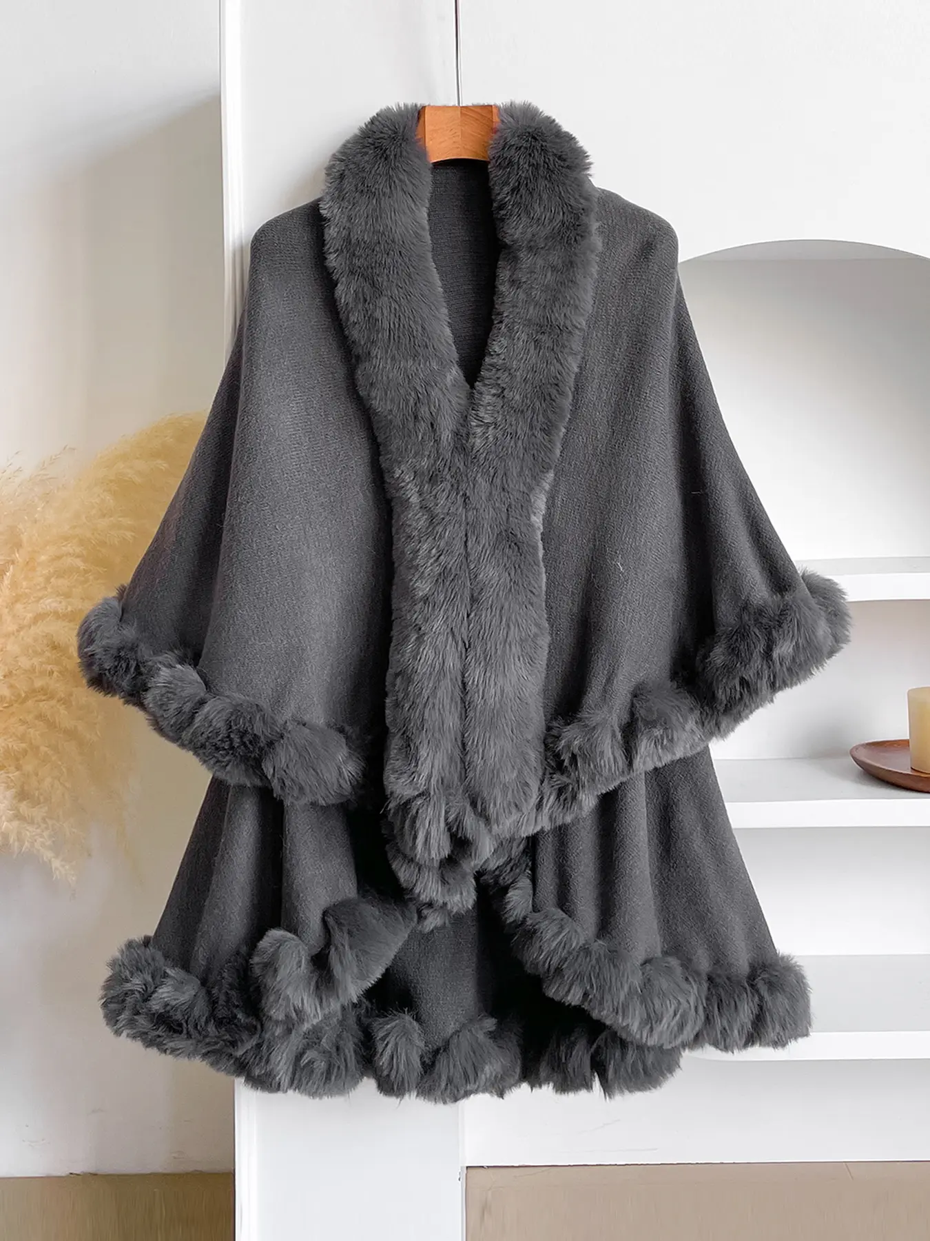 Women's Elegant Faux Fur Shawl Wrap, Ideal for Air-Conditioned Rooms, Warm and Comfortable for Home and Parties, Fall & Winter Fashion, Solid Shawl, Soft Warm Shawl