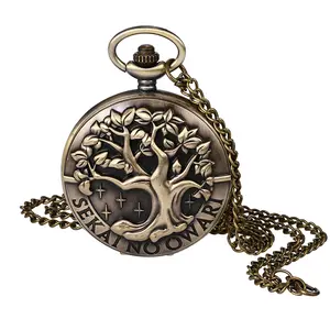 OIDEA Tree of Life Pocket Watch, Quartz Antique Bronze Necklace Watch, 3D Relief Tree of Life Case with Arabic Numeral Dial, Nature Gift