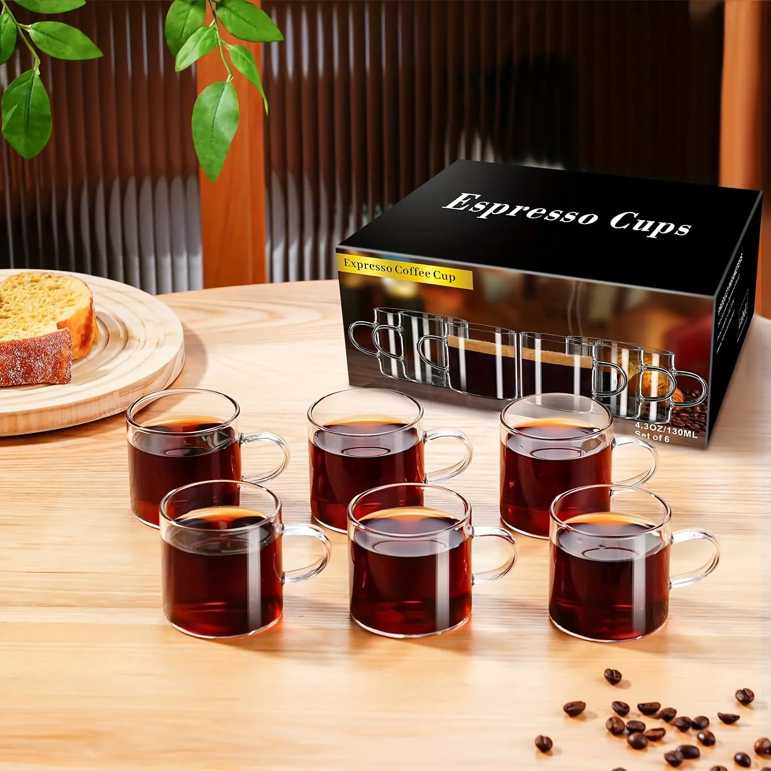 Set Of 8 / 6, 4.3 OZ Insulated High Borosilicate Espresso Shot Glasses, Clear Handle Expresso Coffee Mugs, Small Glass Tea Cups