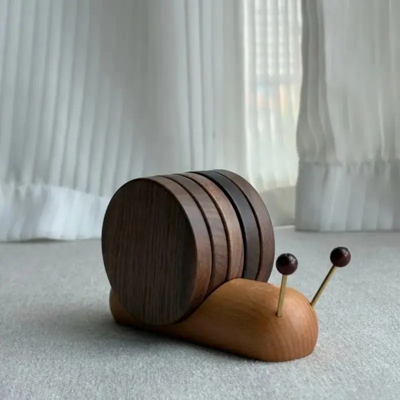 5pcs Black Walnut Snail Coaster
