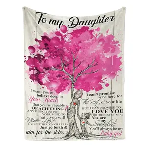 To My Daughter Inspirational Tree Art Flannel Throw Blanket Soft Cozy Warm Lightweight Plush Fleece Blanket Unique Christmas Holiday Gift for Daughter from Mom Couch Bed Sofa All Season Home Decor