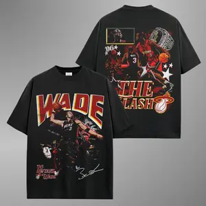 Wade The Flash Graphic Tee, Vintage Basketball Legend T-Shirt, Number 3 Champion Fan Merch, Double Sided Action Photo Tee, Court Dunk Shirt, Basketball Lover Gift, Streetwear Unisex Cotton T-Shirt