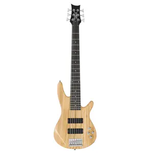 GIB 6-String Electric Bass Guitar with H-H Pickups Burlywood Finish Complete Set Bag Accessories Basswood Body Maple Neck Rosewood Fingerboard Wooden