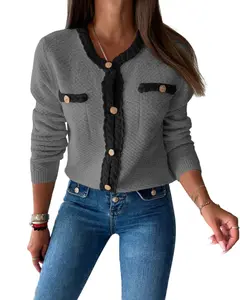 Lannew Womens  Button Up Cardigan Long Sleeve Open Front Cable Knit Fall Trendy Sweater Jacket with Pockets