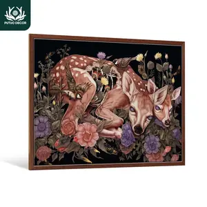 Wooden Painting Hanging Sign, 1 Count Deer Pattern Wall Art Decoration, Wall Decor for Home Farmhouse Living Room Bedroom Studio, Modern Floral Paintings