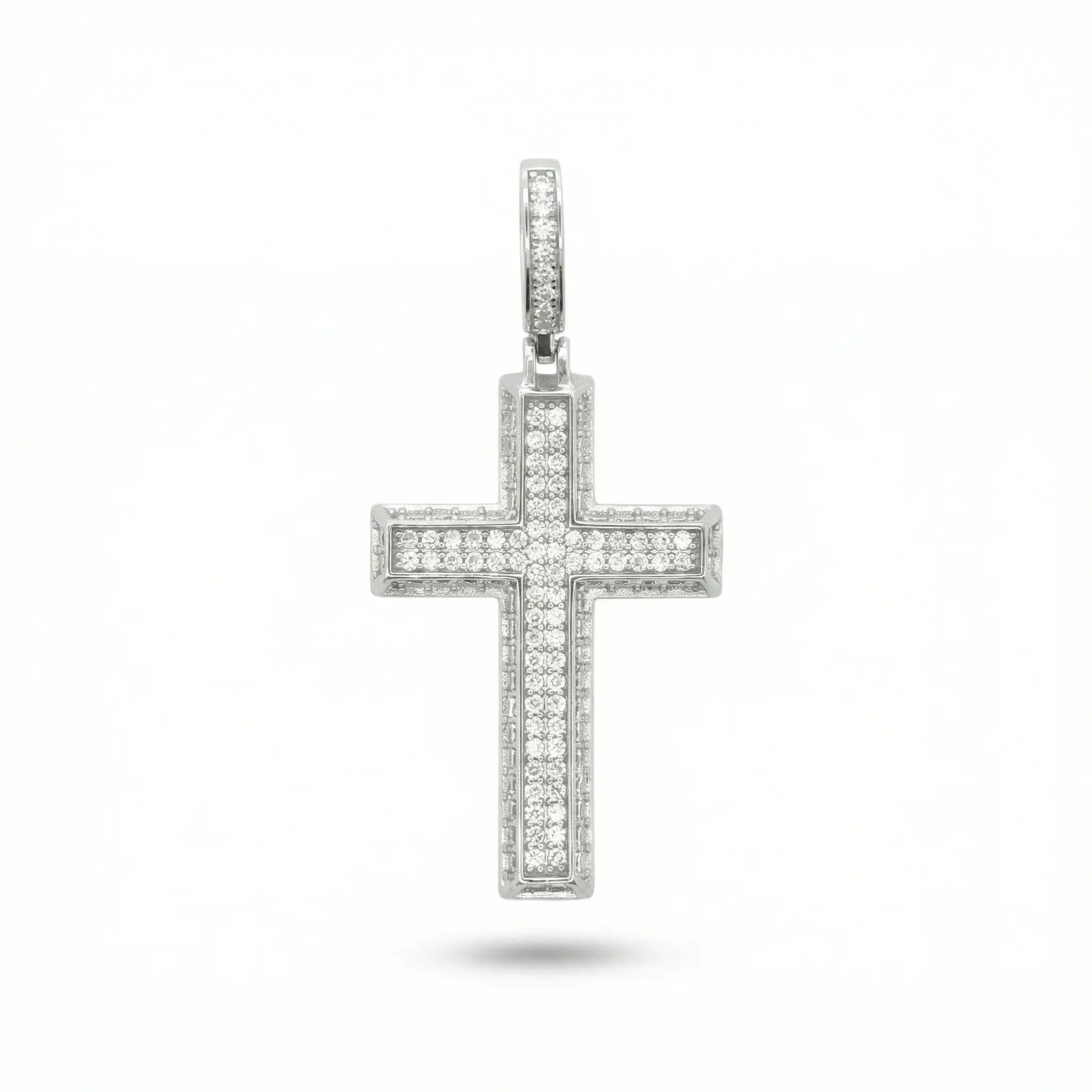 3D Pave Moissanite Cross Pendant | 925 Sterling Silver