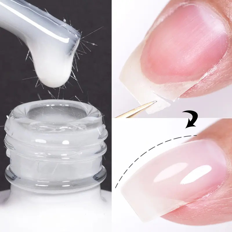 AWStorG 15ml Nude Fiber Rubber Base Gel, Milky White Jelly Pink Nail Polish, Poly Nail Gel, Gel Nail Supplies, Improve Damaged Nails, Base Coat for Nail Art Design, Soak Off UV LED, French Tips Gel, Hard Gel for Nails